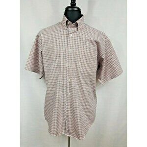 Haggar Forever New Men's Short Sleeve Shirt Soft Cotton Striped Orange Size Larg